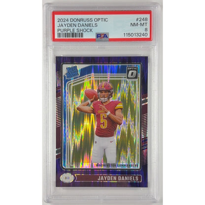 2024 Donruss Optic Jayden Daniels Purple Shock Prizm RC PSA 8 NEAR MINT - MINT | Local Legends Cards & Collectibles