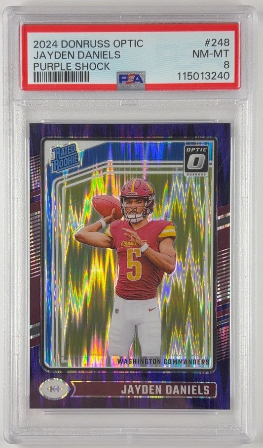 2024 Donruss Optic Jayden Daniels Purple Shock Prizm RC PSA 8 NEAR MINT - MINT | Local Legends Cards & Collectibles