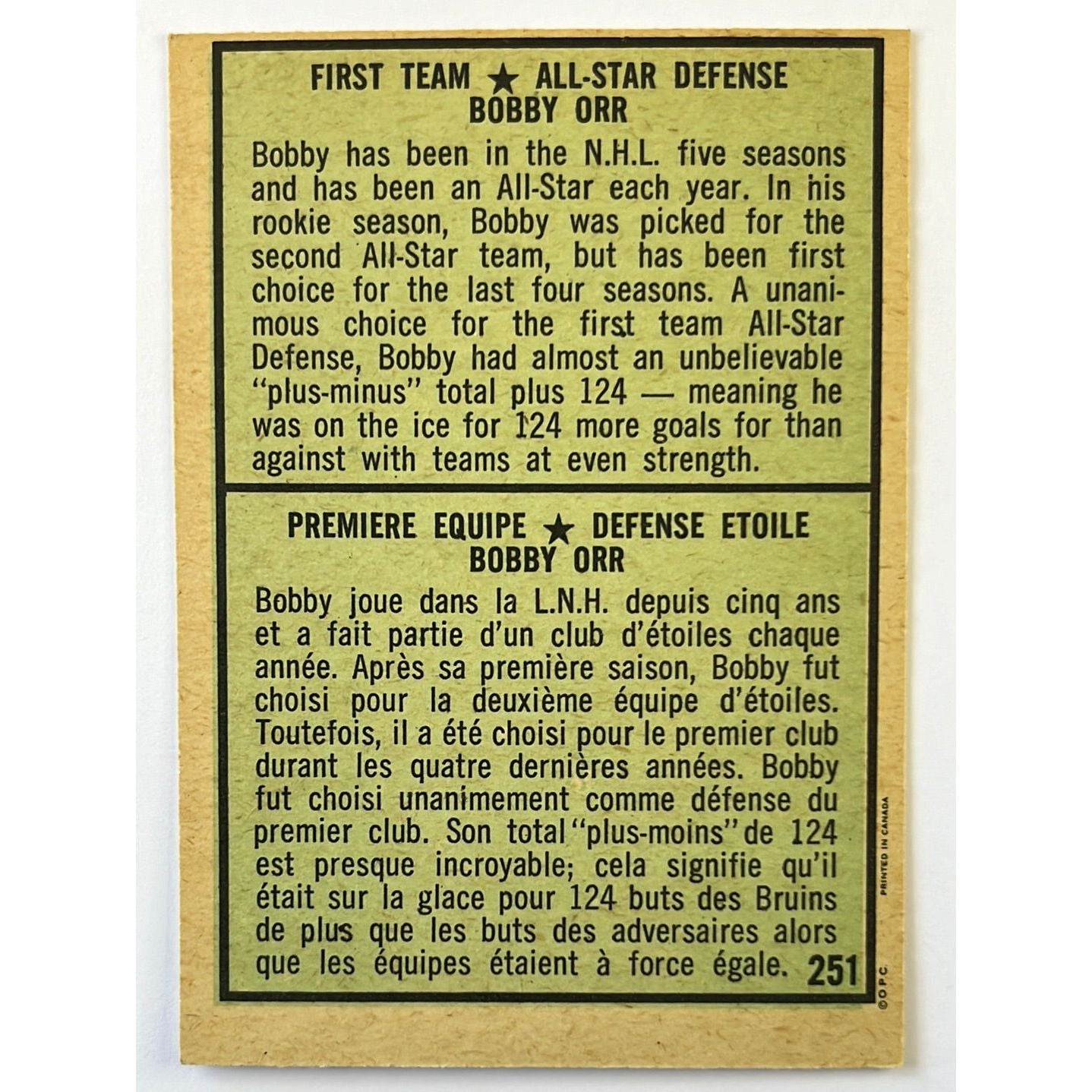 1971-72 O-Pee-Chee Bobby Orr 1st Team All-Star #251