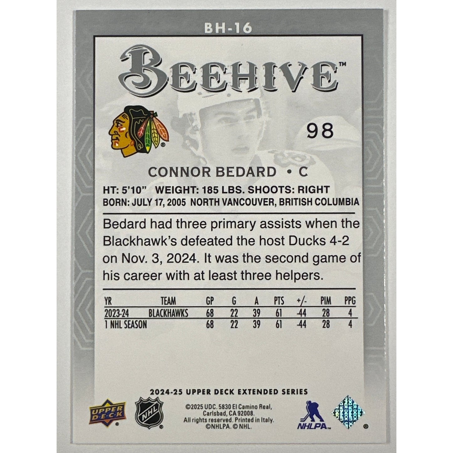2024-25 Upper Deck Connor Bedard Bee Hive