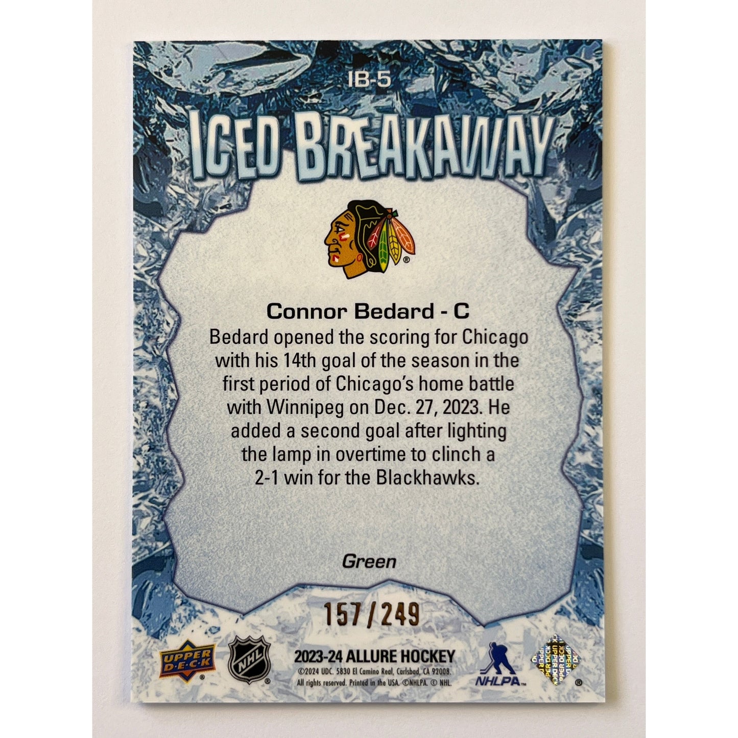 2023-24 Allure Connor Bedard Iced Breakaway Green Cracked Ice RC /249