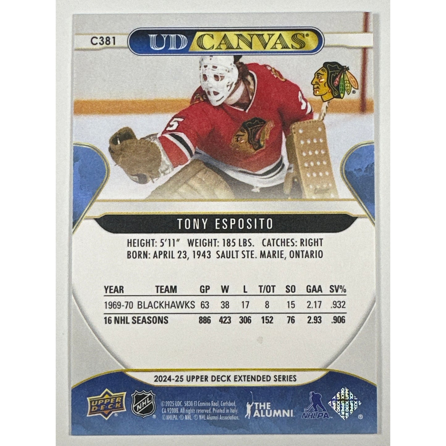 2024-25 Upper Deck Extended Series Tony Esposito UD Canvas Legends