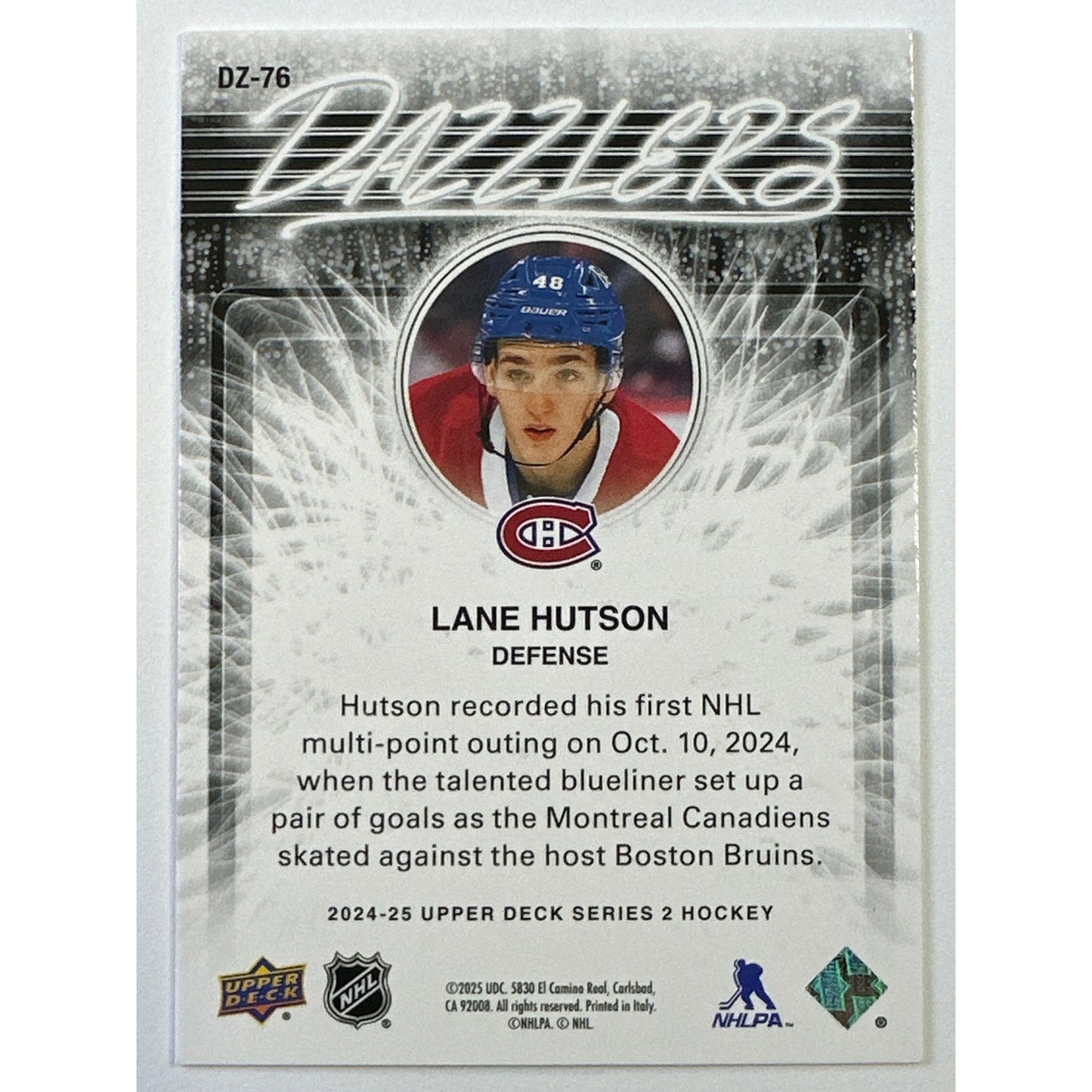 2024-25 Series 2 Lane Hutson Orange Dazzlers RC