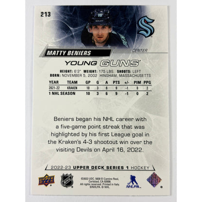 2022-23 Upper Deck Series 1 Matty Beniers Young Guns