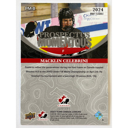 2023 Team Canada Juniors Macklin Celebrini Prospectus Momentous Red Foil /549