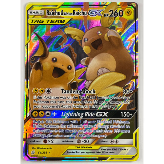 Tag Team Raichu & Alolan Raichu GX Holo Ultra Rare 54/236