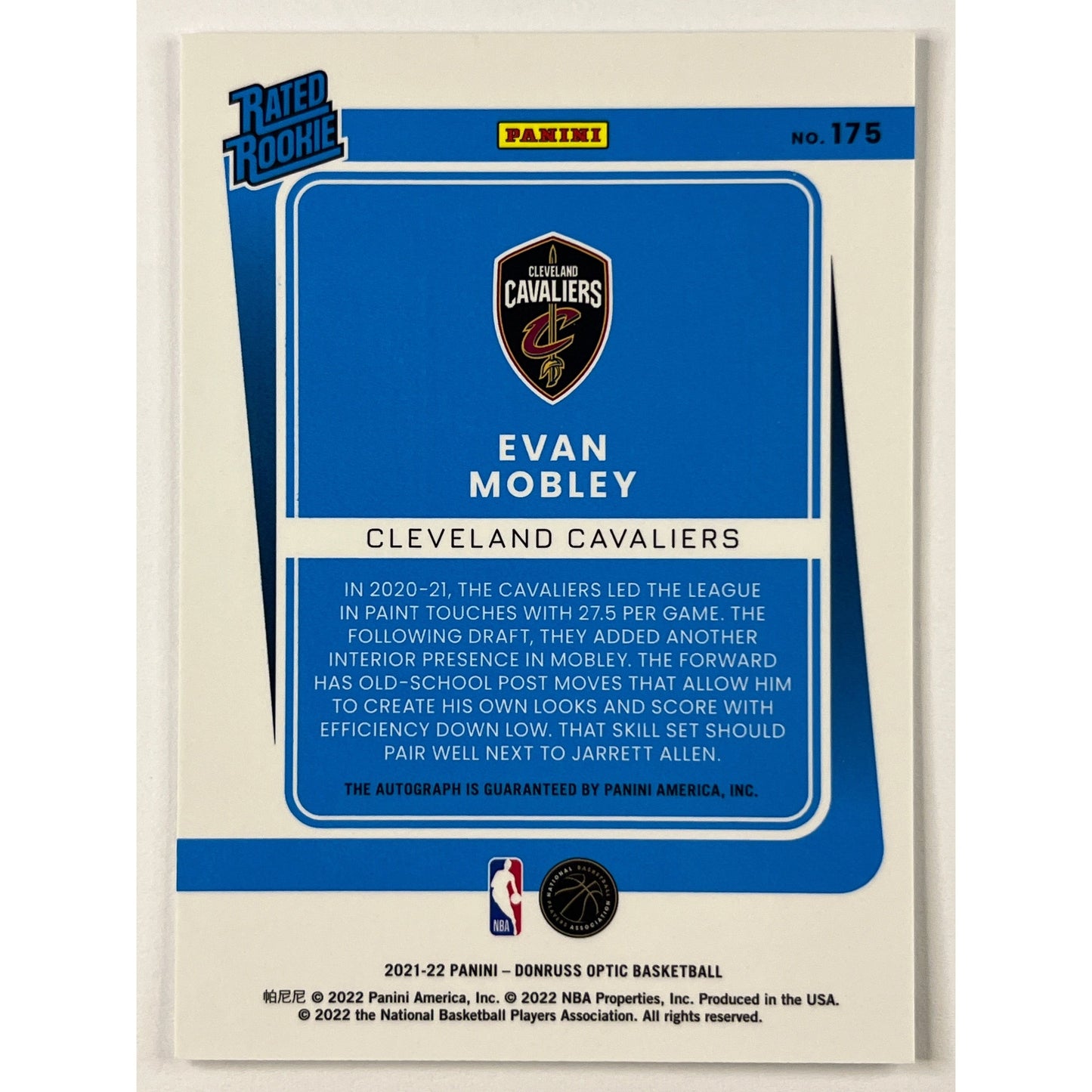 2021-22 Donruss Optic Evan Mobley Rated Rookie (On Card) Auto