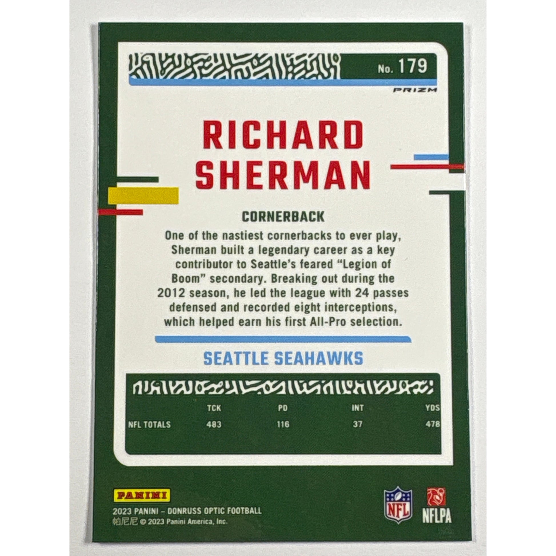 2023 Donruss Optic Richard Sherman Silver Holo Prizm | Local Legends Cards & Collectibles