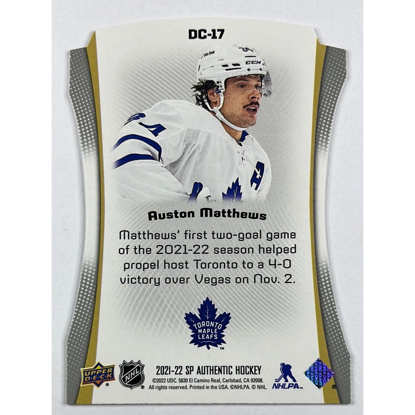 2021-22 SP Authentic Auston Mathews Die Cut