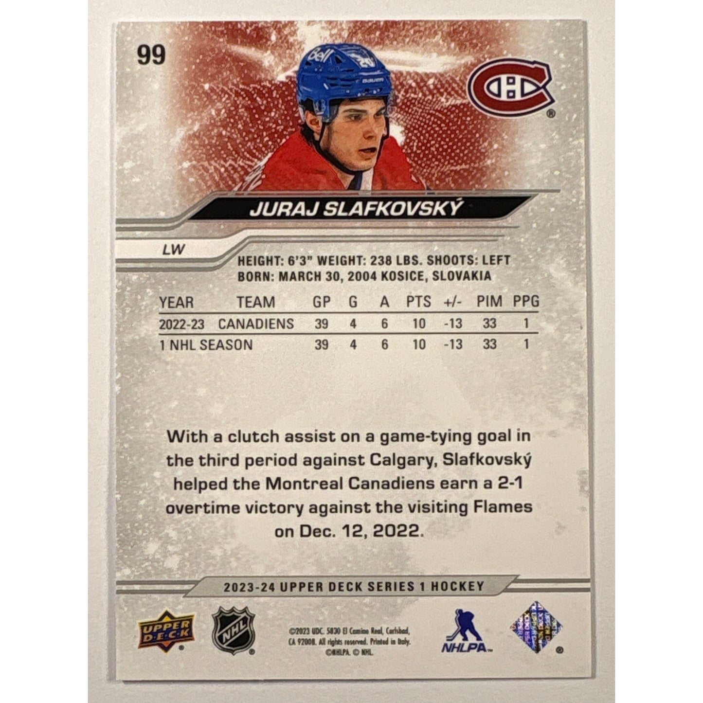 2023-24 Series 1 Juraj Slafkovsky Outburst