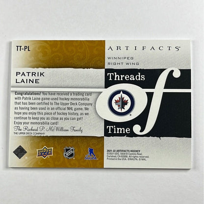 2021-22 Artifacts Patrik Laine Threads of Time Game Used Patch