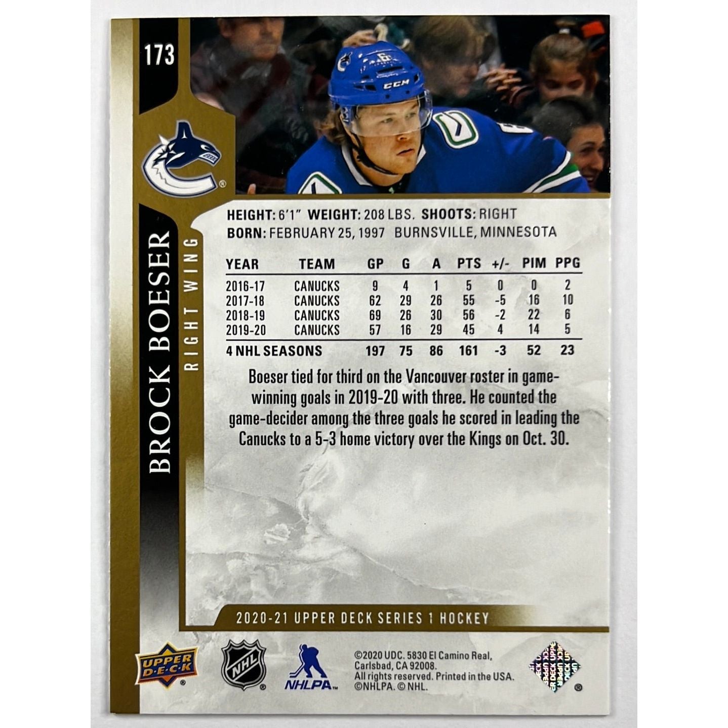 2020-21 Series 1 Brock Boeser Speckle Foil