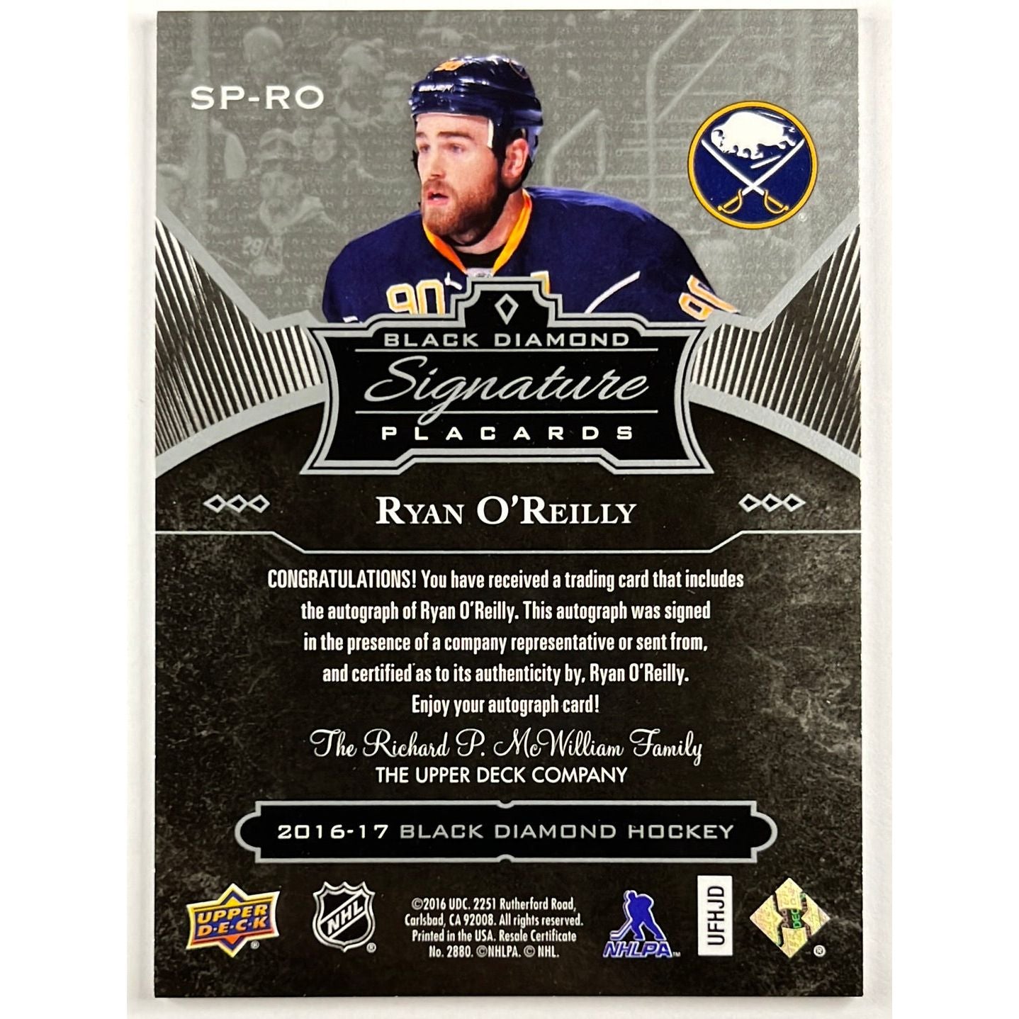 2016-17 Black Diamond Ryan O’Reilly Signature Placards