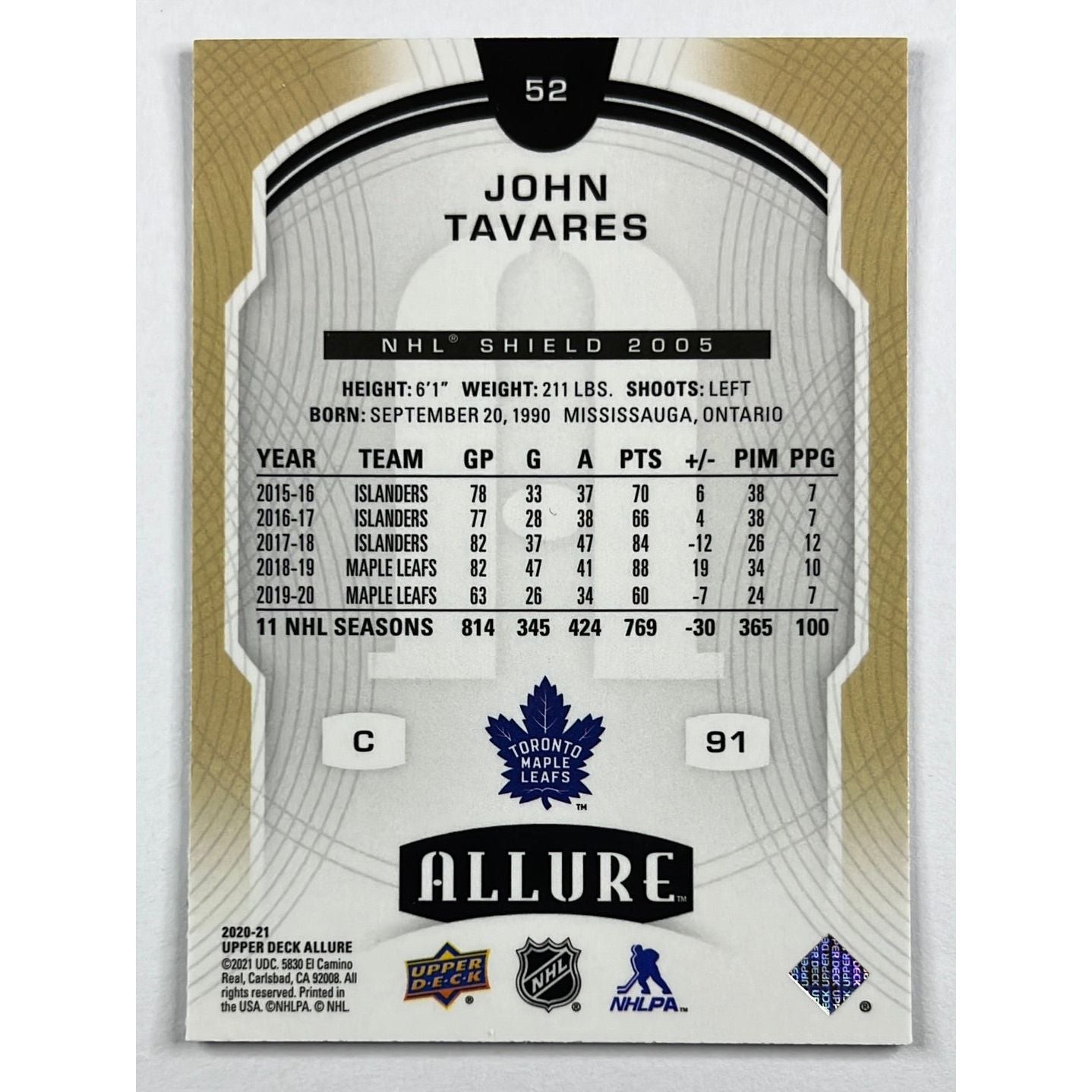 2020-21 Allure John Tavares Shield 2005