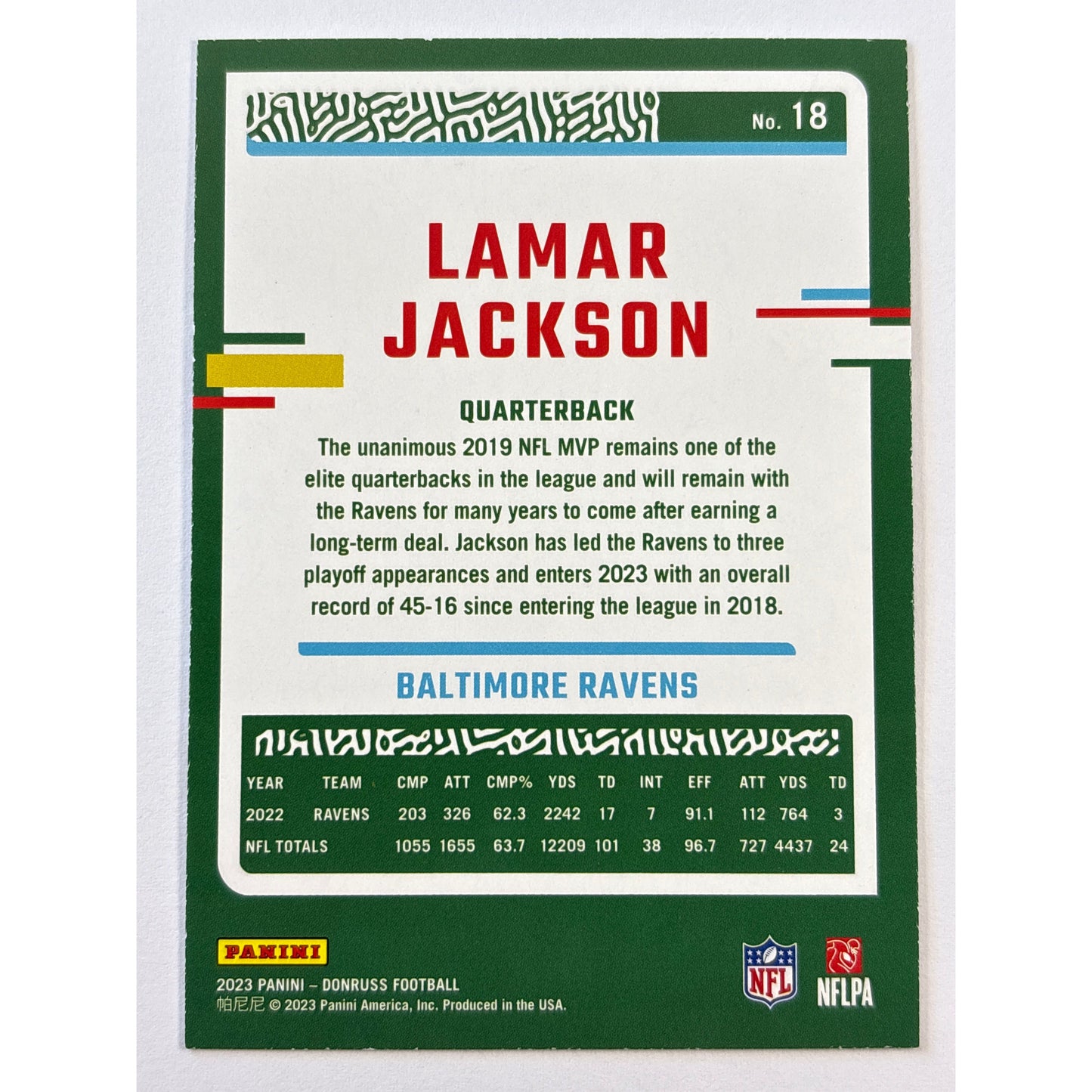 2023 Donruss Lamar Jackson Blue Foil Press Proof