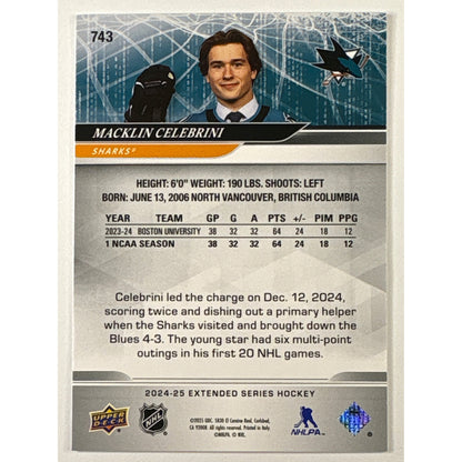 2024-25 Upper Deck Extended Series Macklin Celebrini Round 1 Draft RC