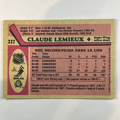 1987-88 O-Pee-Chee Claude Lemieux RC