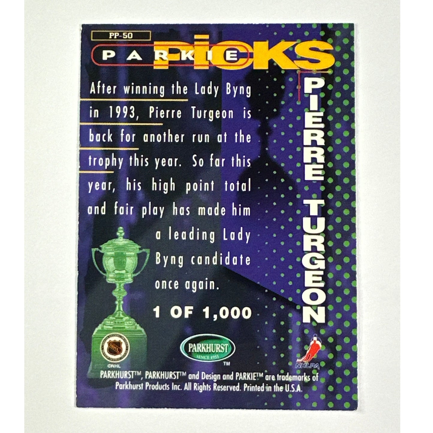 1994-95 Parkhurst Pierre Turgeon Parkie Picks Lady Bing /1000