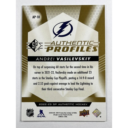 2022-23 SP Authentic Andrei Vasilevskiy Authentic Profiles Gold /199