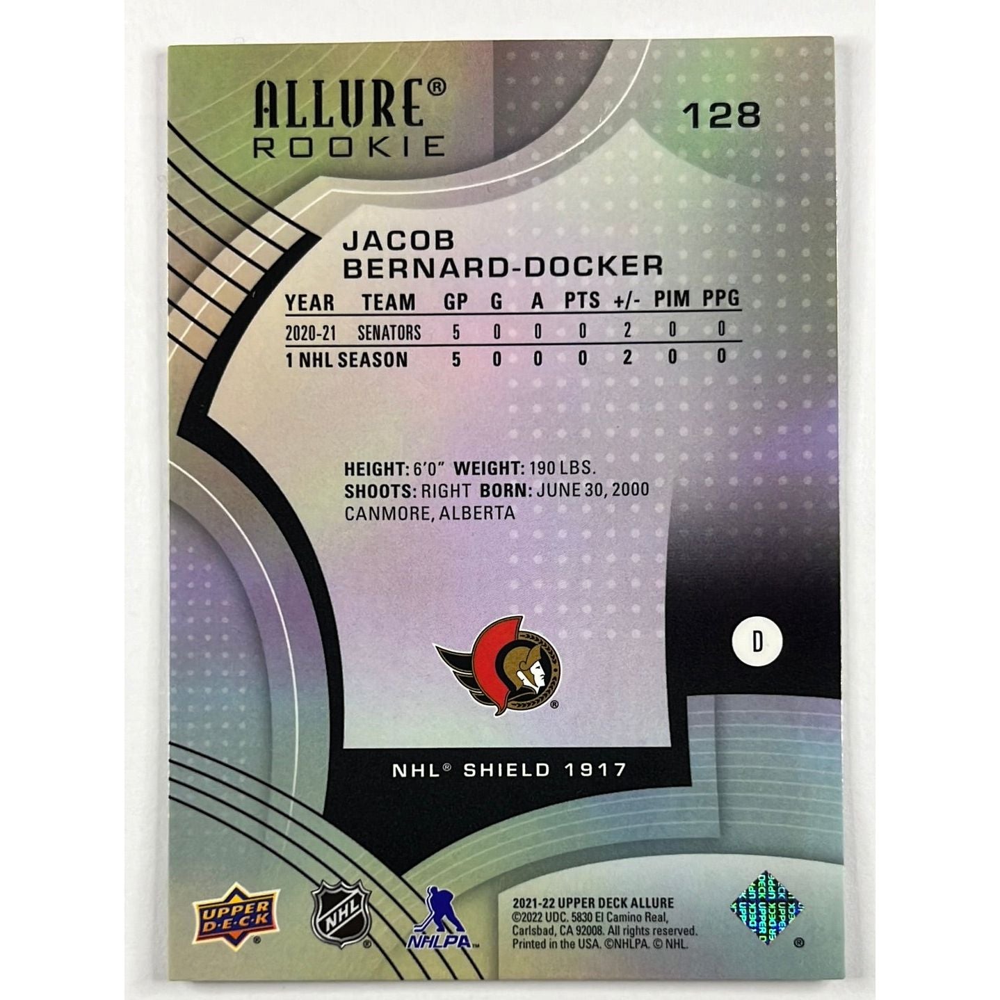 2021-22 Allure Jacob Bernard-Docker Shield 1917 Holo RC
