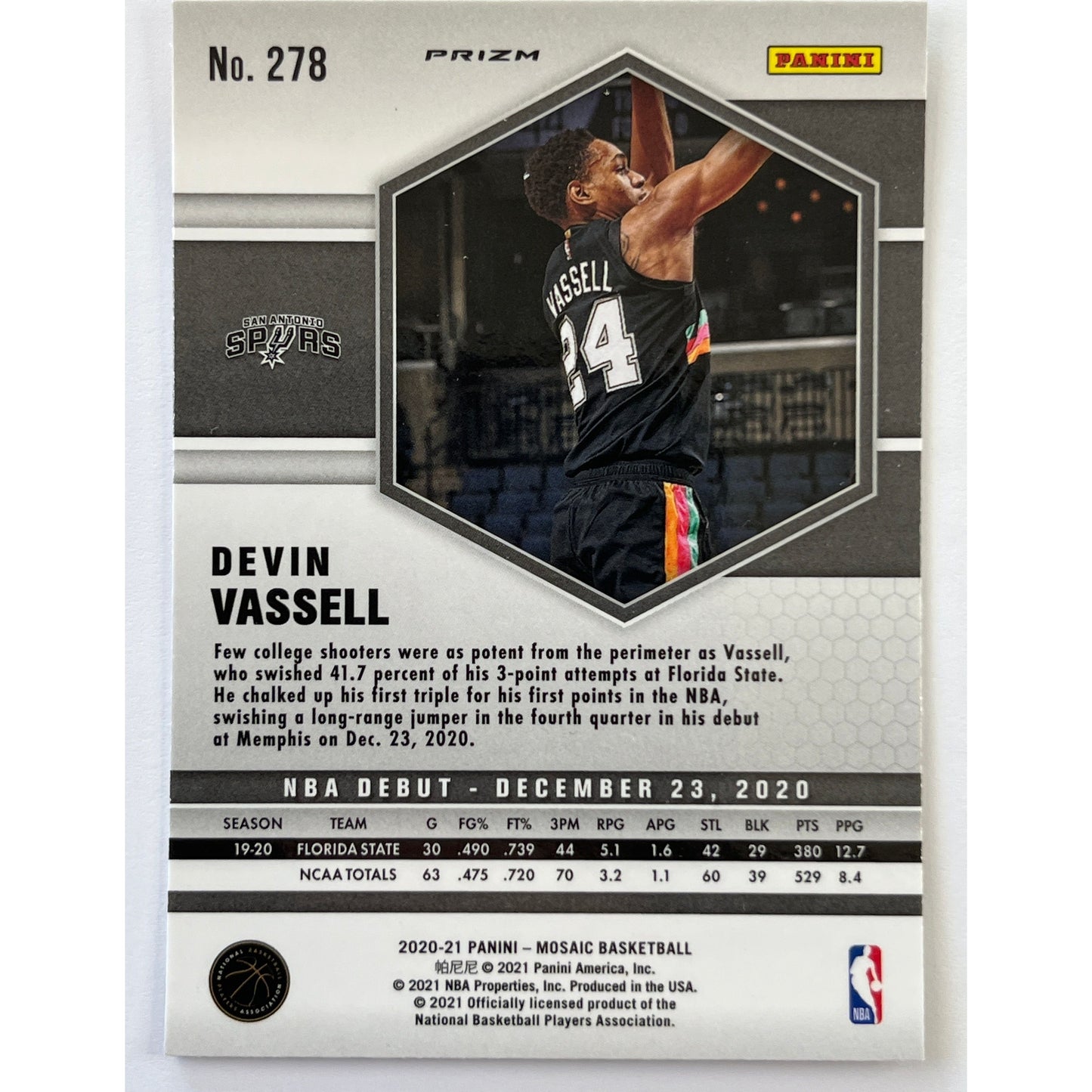 2020-21 Mosaic Devin Vassell NBA Debut Orange Camo Mosaic Prizm RC
