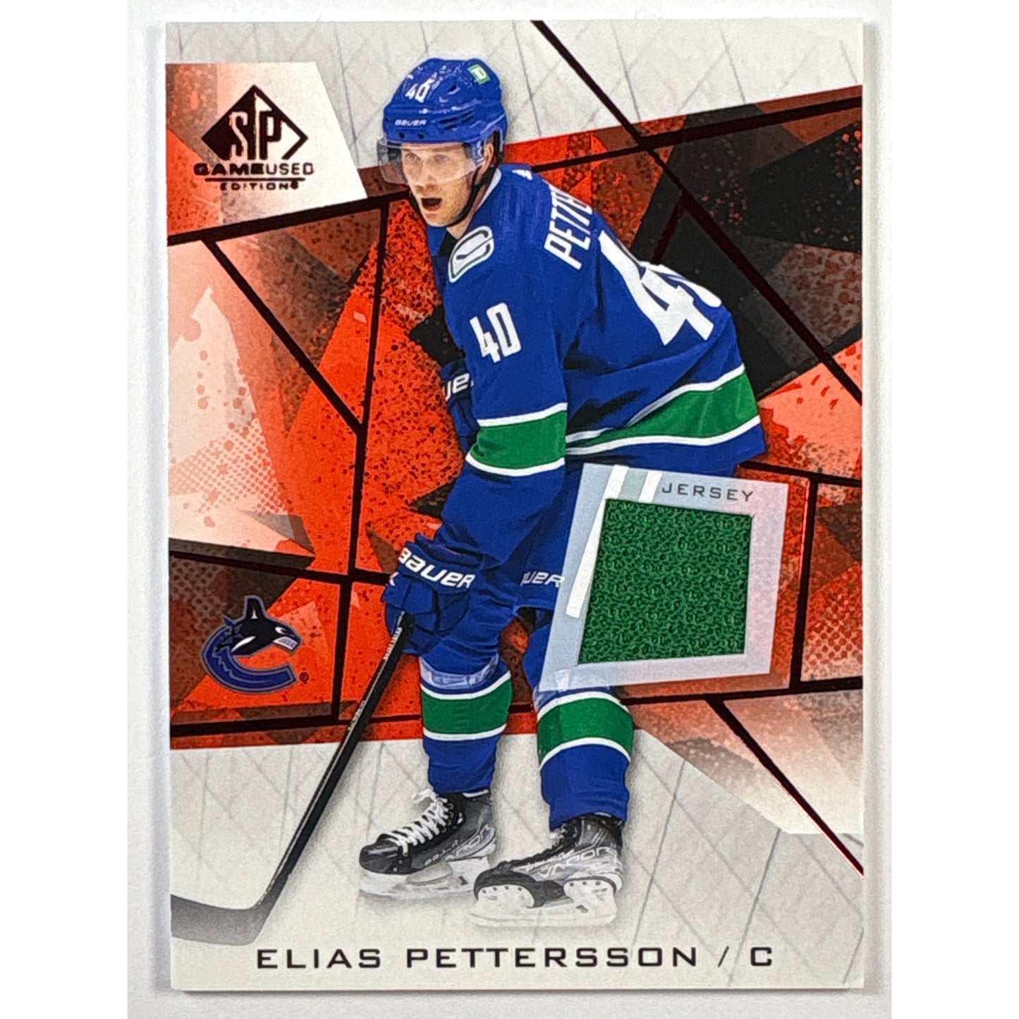 2021-22 SP Game Used Elias Pettersson Red Foil Game Used Jersey Patch | Local Legends Cards & Collectibles
