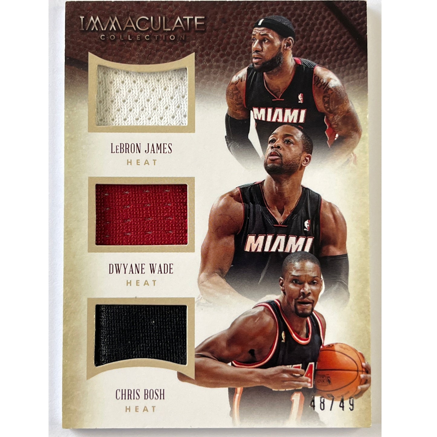 2013-14 Immaculate Collection LeBron James / Dwayne Wade / Chris Bosh Game Worn Memorabilia /49