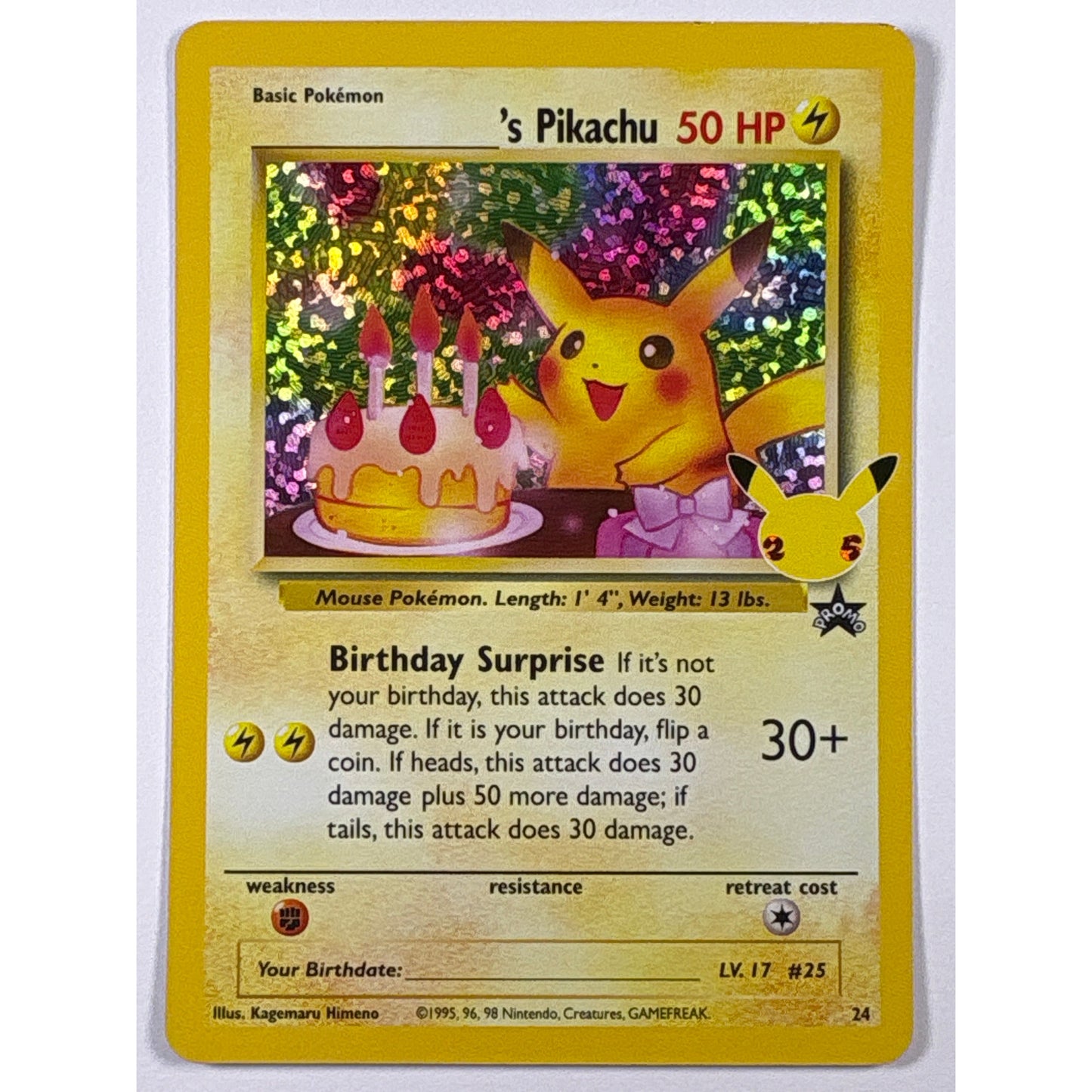 *Stamped Birthday Pikachu Celebrations Holo Black Star Promo 24 | Local Legends Cards & Collectibles