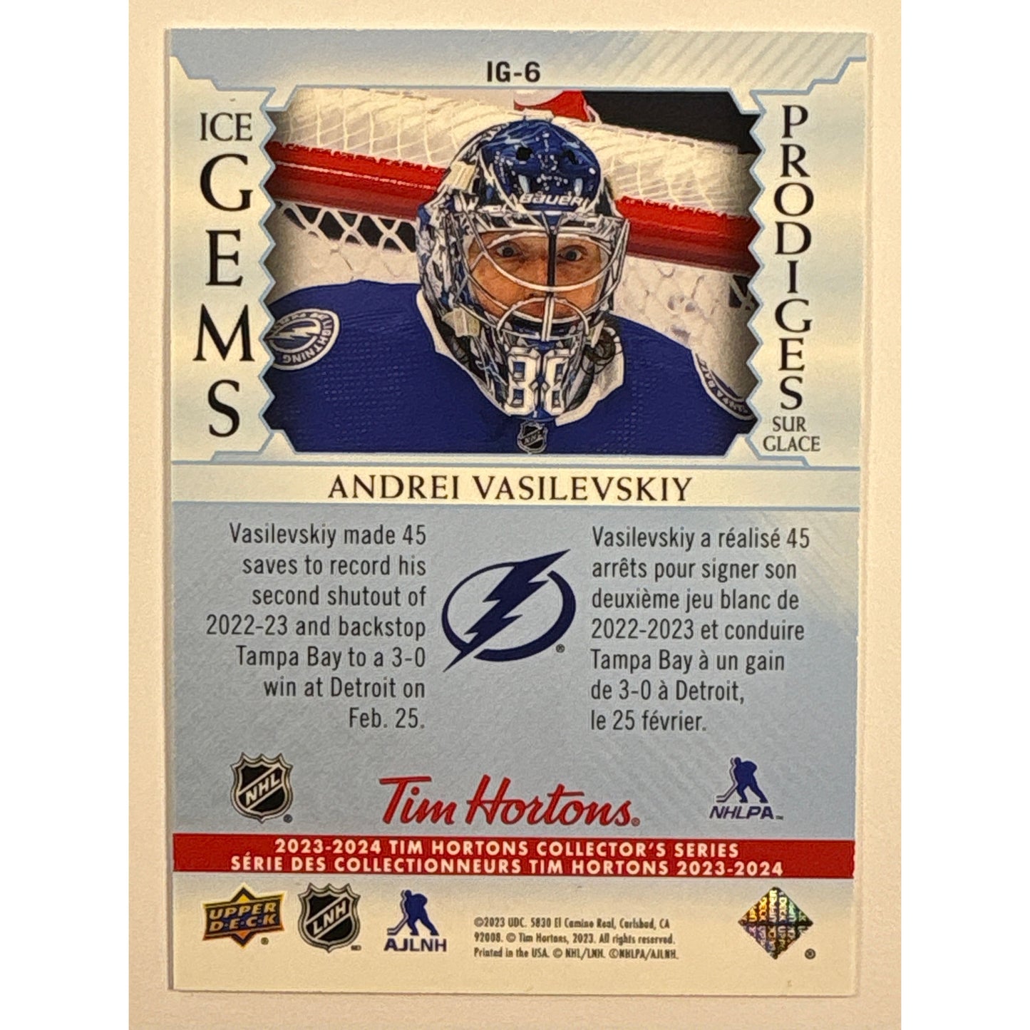 2023-24 Tim Hortons Andrei Vasilevskiy Ice Gems Holo | Local Legends Cards & Collectibles