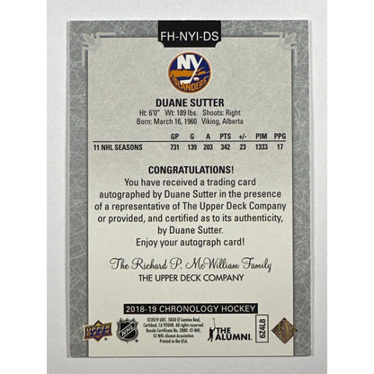 2018-19 Chronology Duane Sutter Autograph