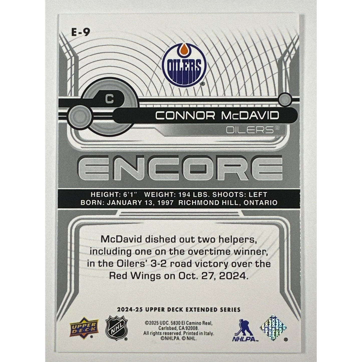 2024-25 Upper Deck Extended Series Connor McDavid Encore
