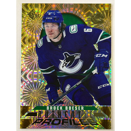 2020-21 SP Brock Boeser Authentic Profiles Pyrotechnic Gold SSP