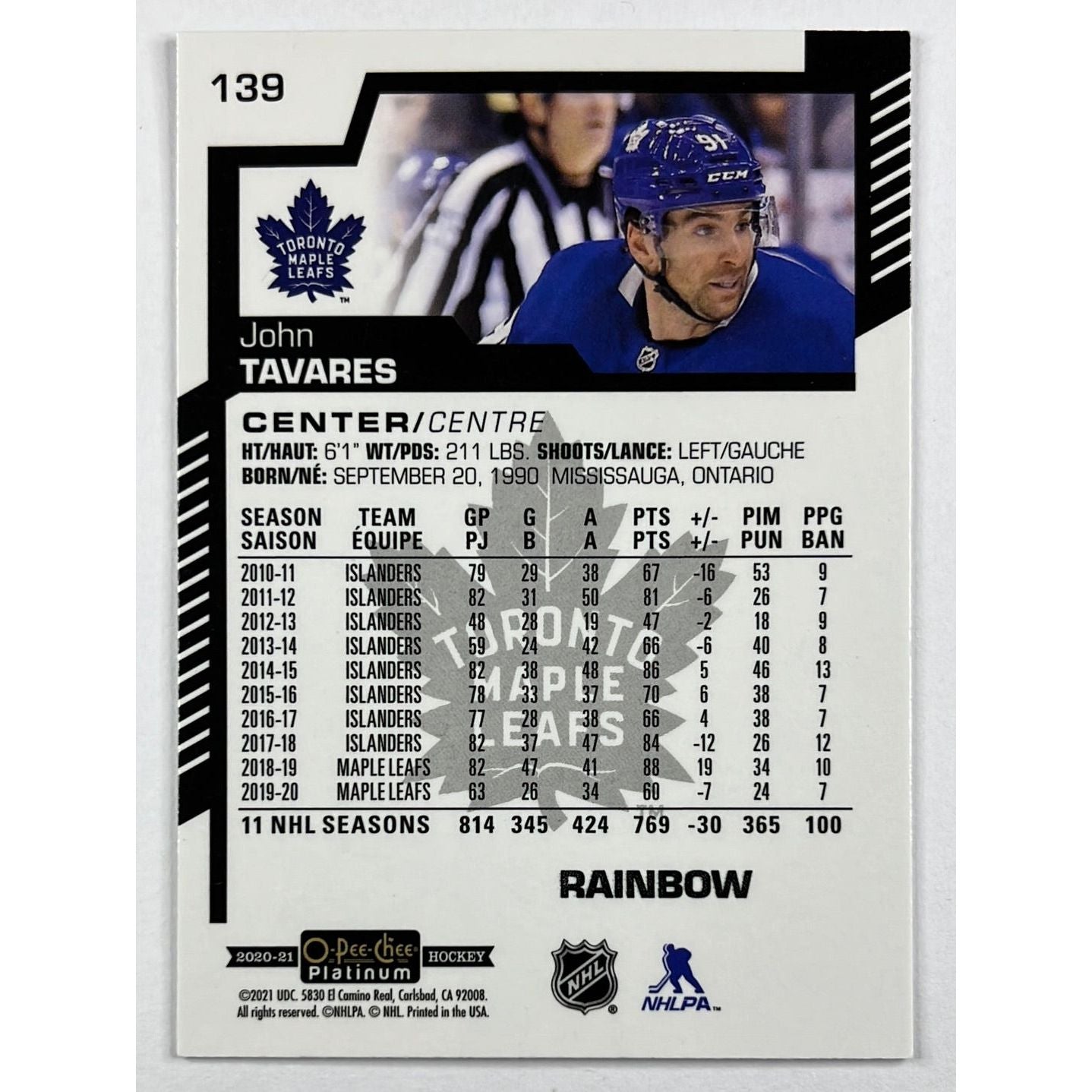 2020-21 O-Pee-Chee Platinum John Tavares Rainbow