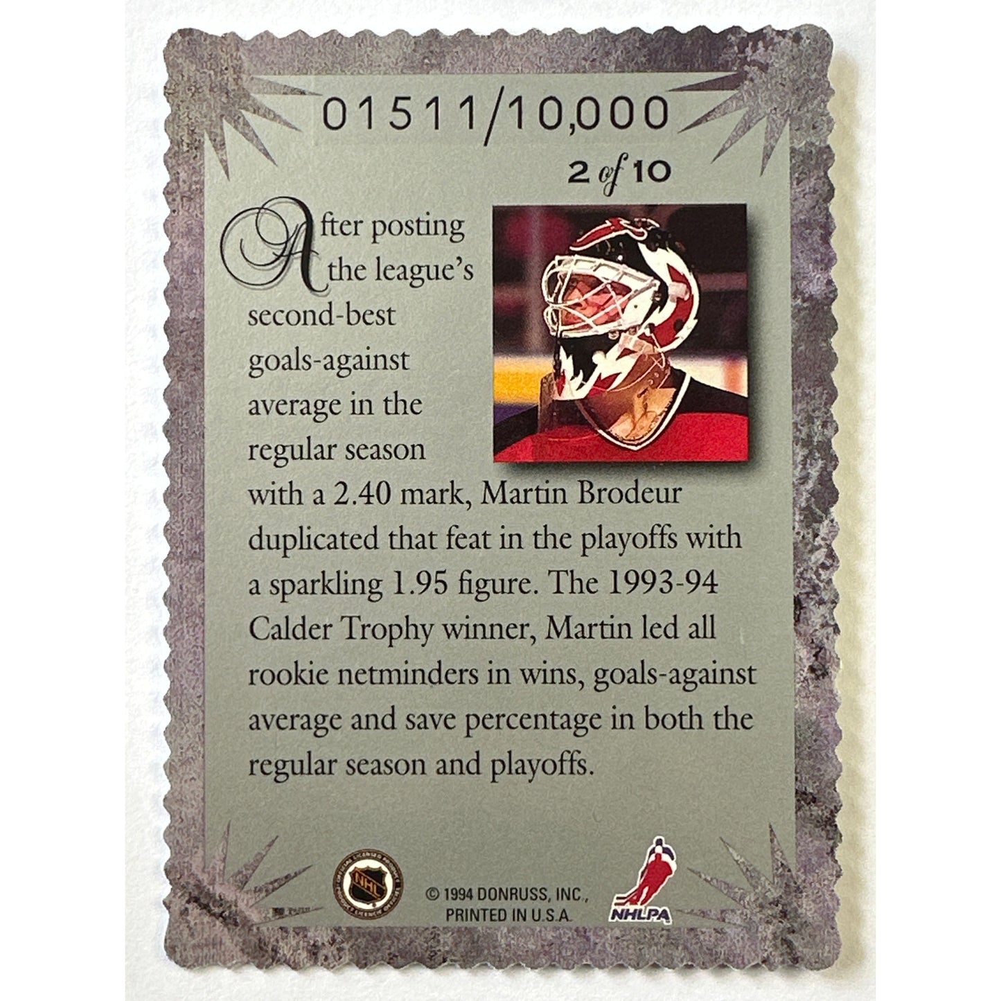 1994 Donruss Elite Series Martin Brodeur Die Cut Silver Holo /10,000