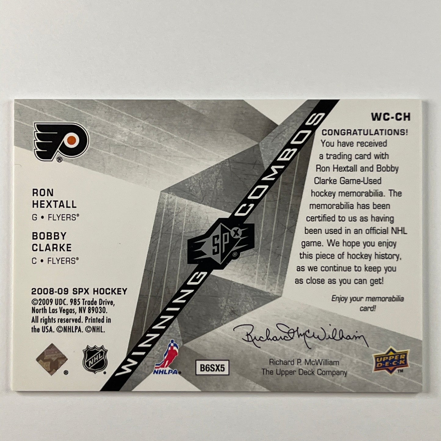 2008-09 SPX Ron Hextall / Bobby Clarke Winning Combos
