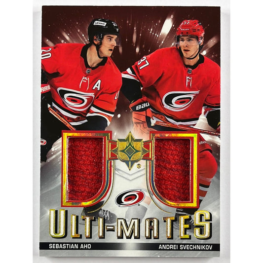 2021-22 Ultimate Collection Sebastian Aho / Andrei Svechnikov Ulti-Mates Game Used Dual Patch