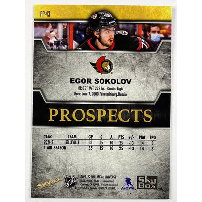 2021-22 Metal Universe Egor Sokolov Premium Prospects Sapphire