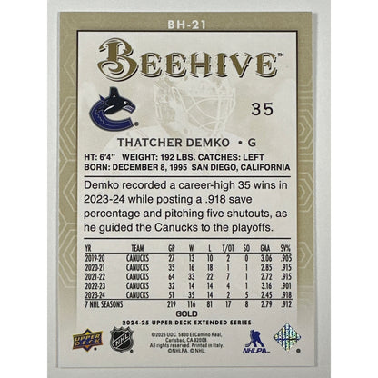 2024-25 Upper Deck Extended Series Thatcher Demko Bee Hive Gold Foil