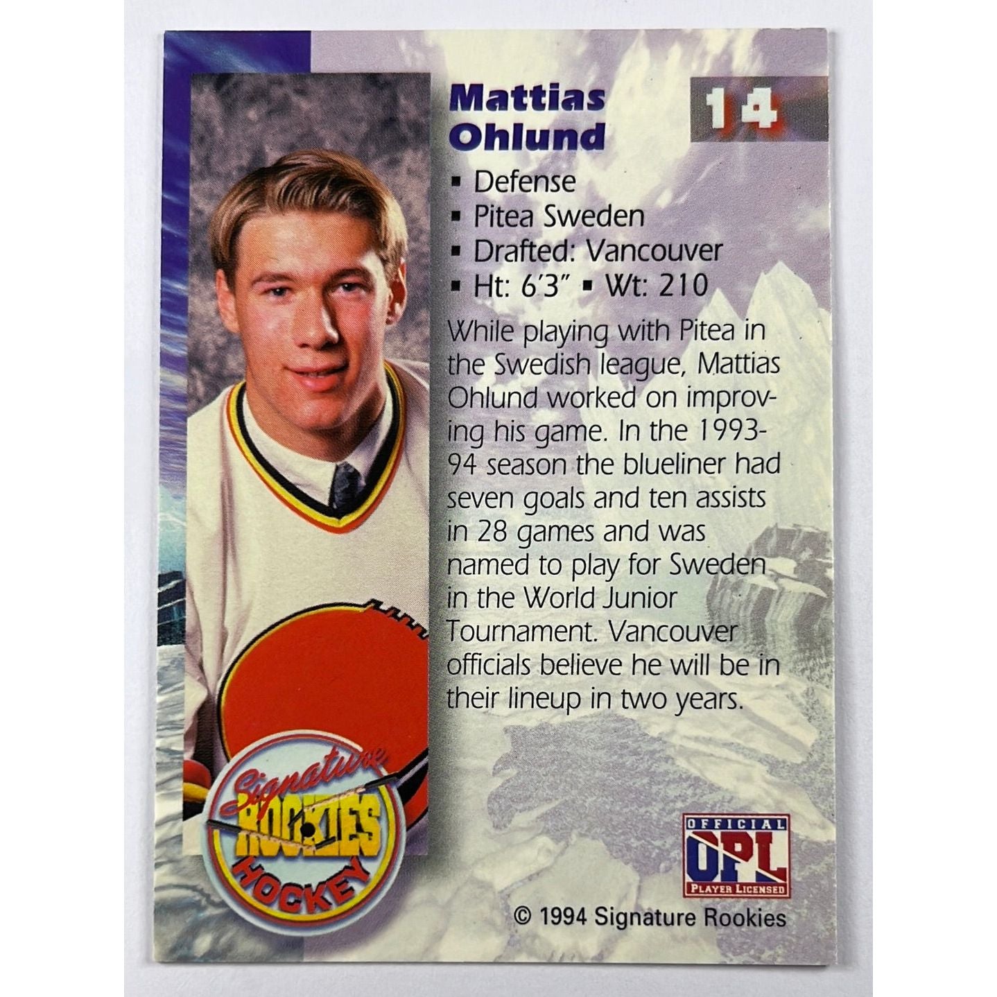 1994 Signature Rookies Mattias Ohlund RC /45,000