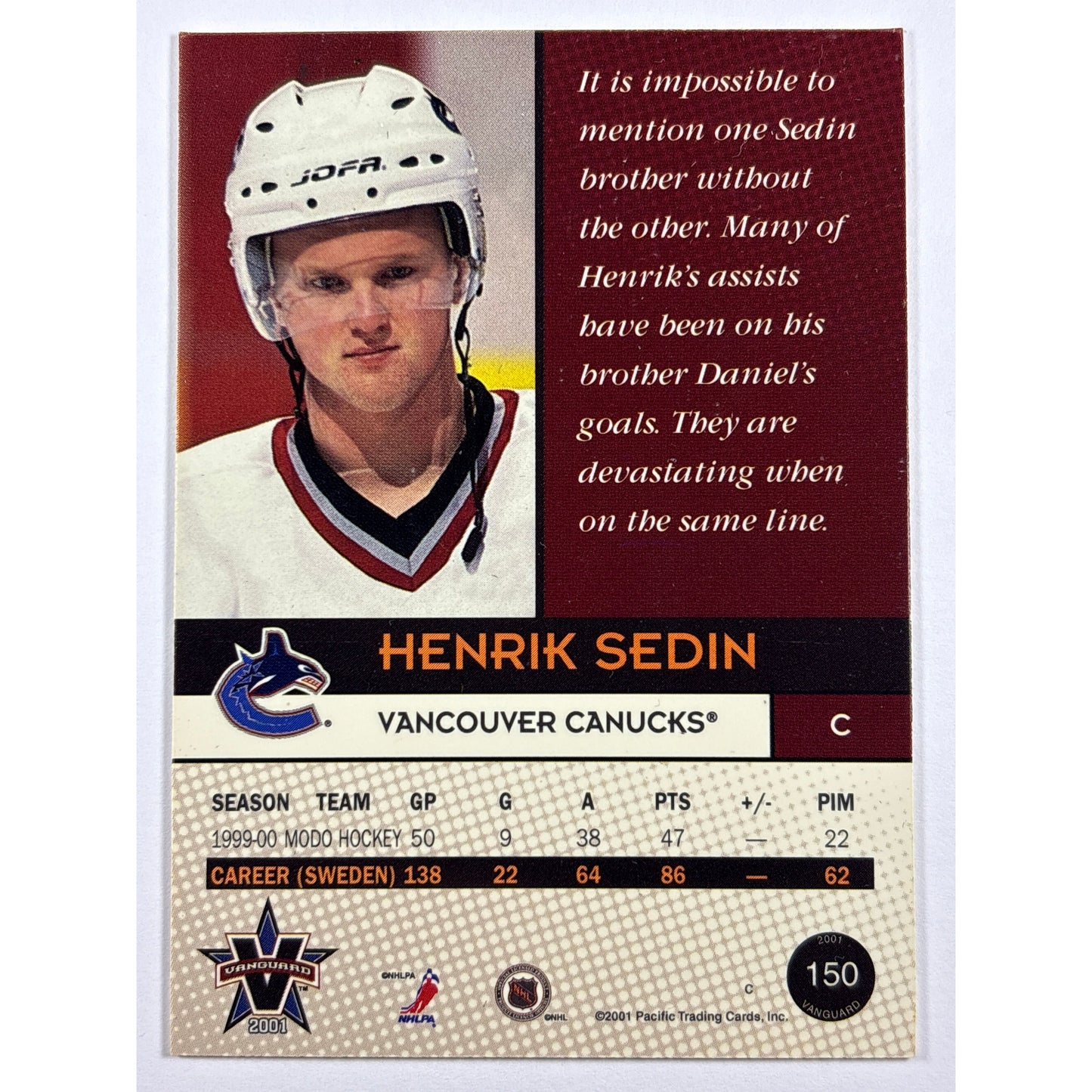 2000-01 Vanguard Henrik Sedin Rookie /390