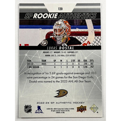 2022-23 SP Authentic Lukas Dostal SP Rookie Authentics Silver Foil /299