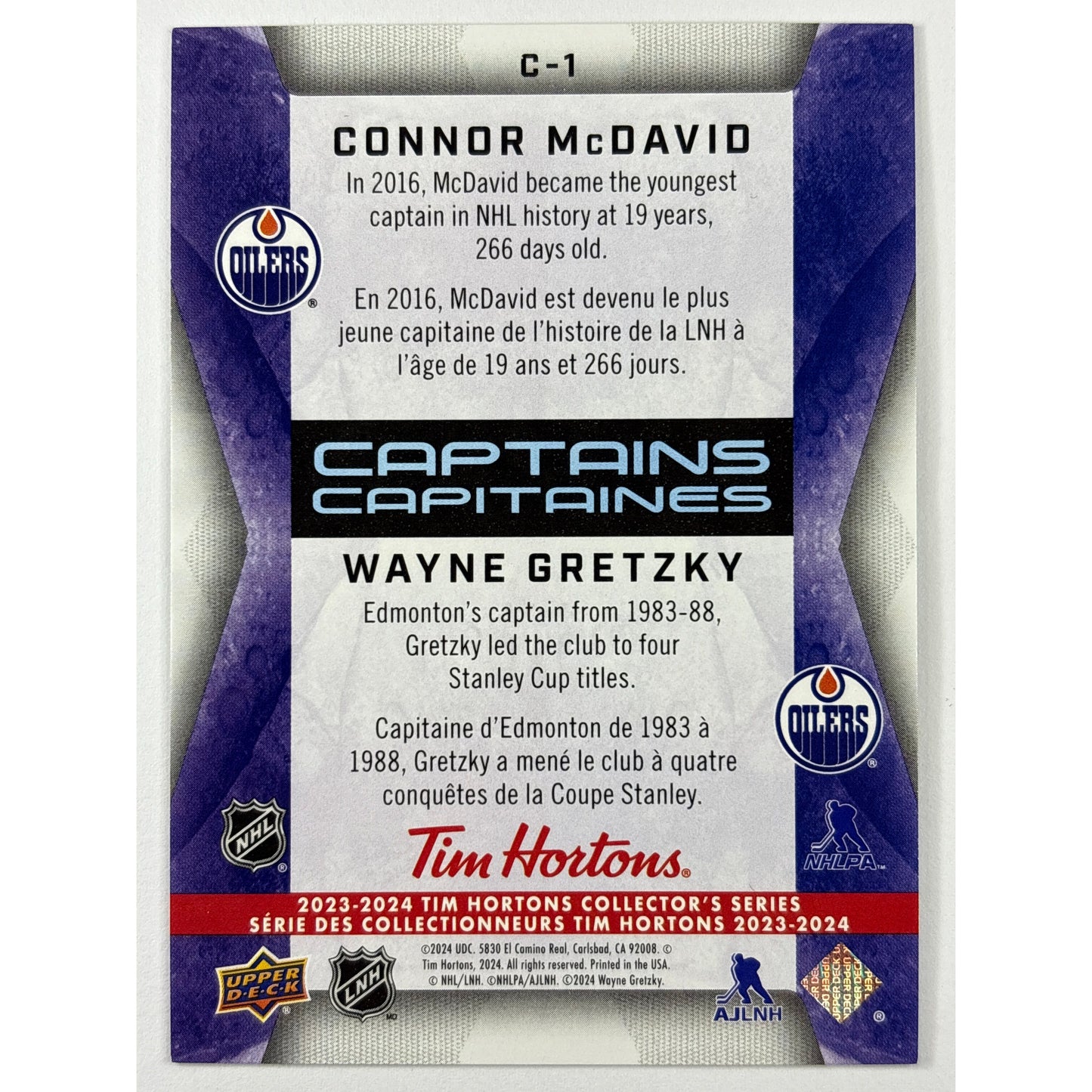 2023-24 Tim Hortons Connor McDavid / Wayne Gretzky Captains Lenticular | Local Legends Cards & Collectibles