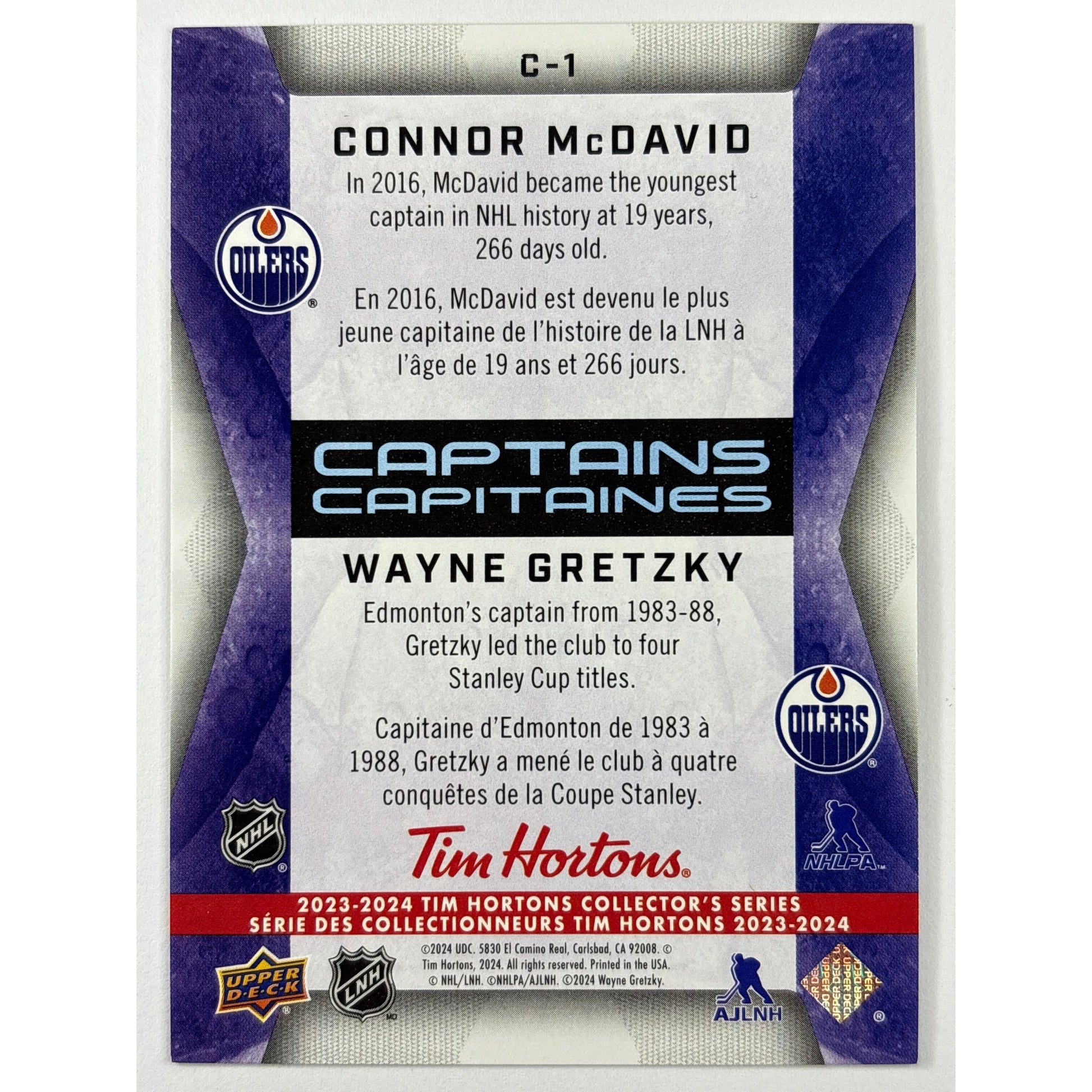 2023-24 Tim Hortons Connor McDavid / Wayne Gretzky Captains Lenticular | Local Legends Cards & Collectibles