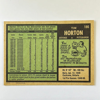 1971-72 O-Pee-Chee Tim Horton #186