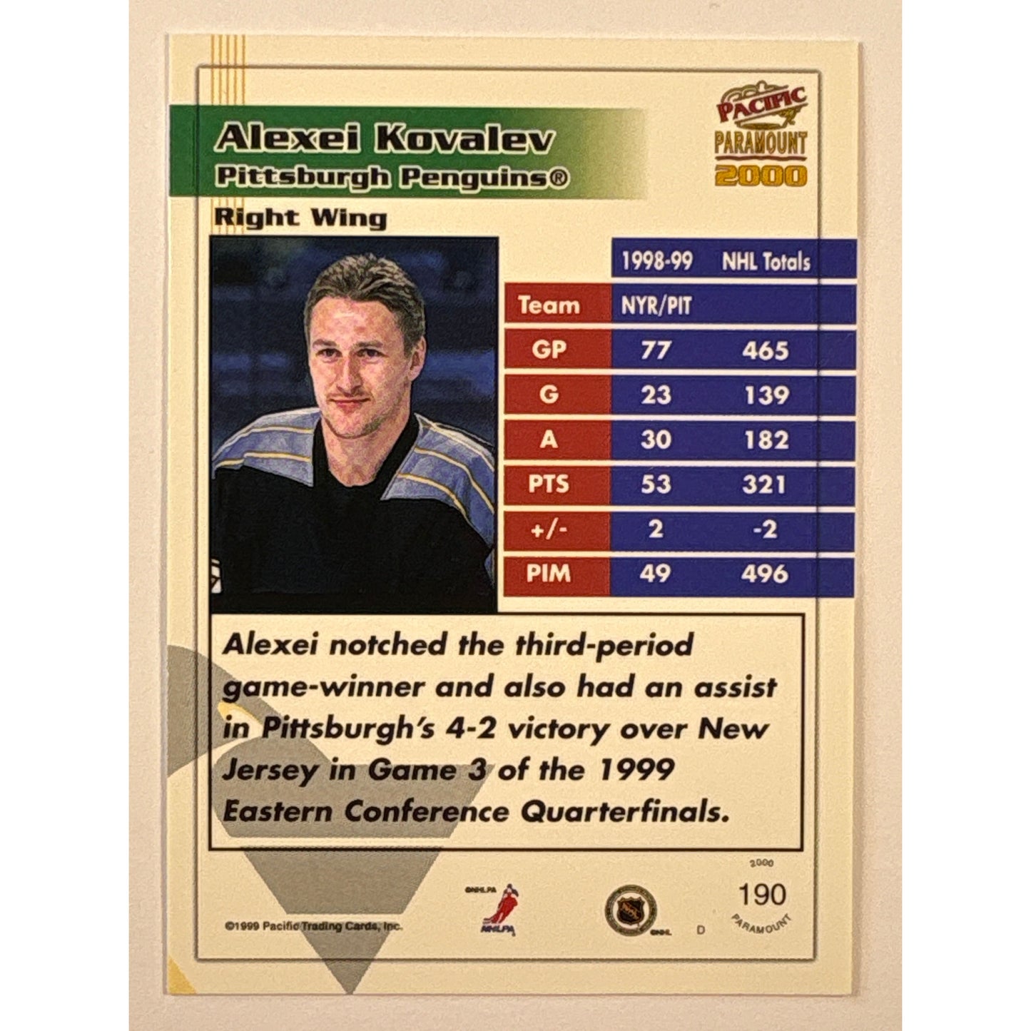 1999-2000 Pacific Paramount Alexei Kovalev Red Foil