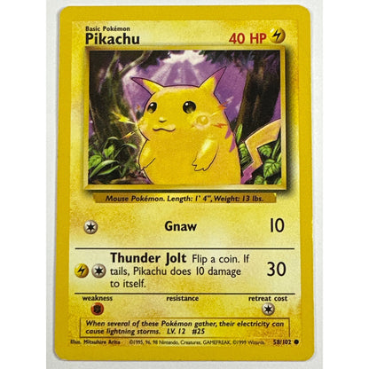 Base Set Yellow Cheeks Pikachu Non Holo Common 58/102