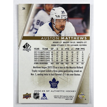 2022-23 SP Authentic Auston Matthews Gold Foil /99