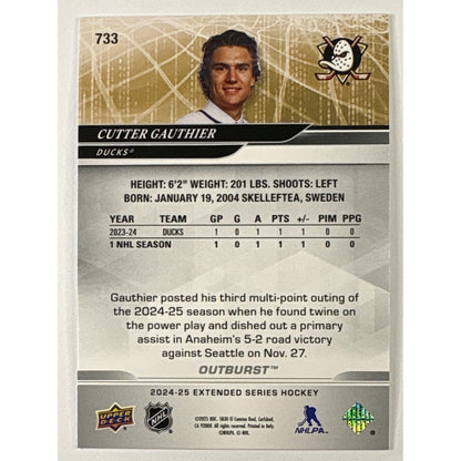 2024-25 Upper Deck Extended Series Cutter Gauthier Round 1 Draft RC Outburst