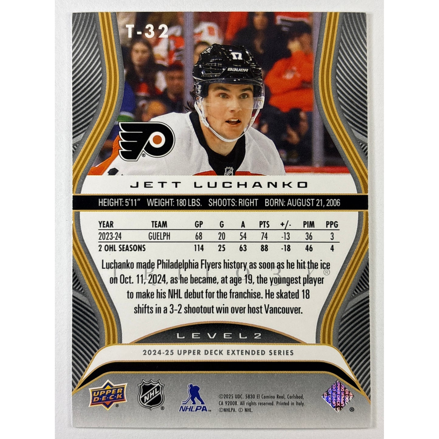 2024-25 Upper Deck Extended Series Jett Luchanko Rookie Premiers Level 2 /499