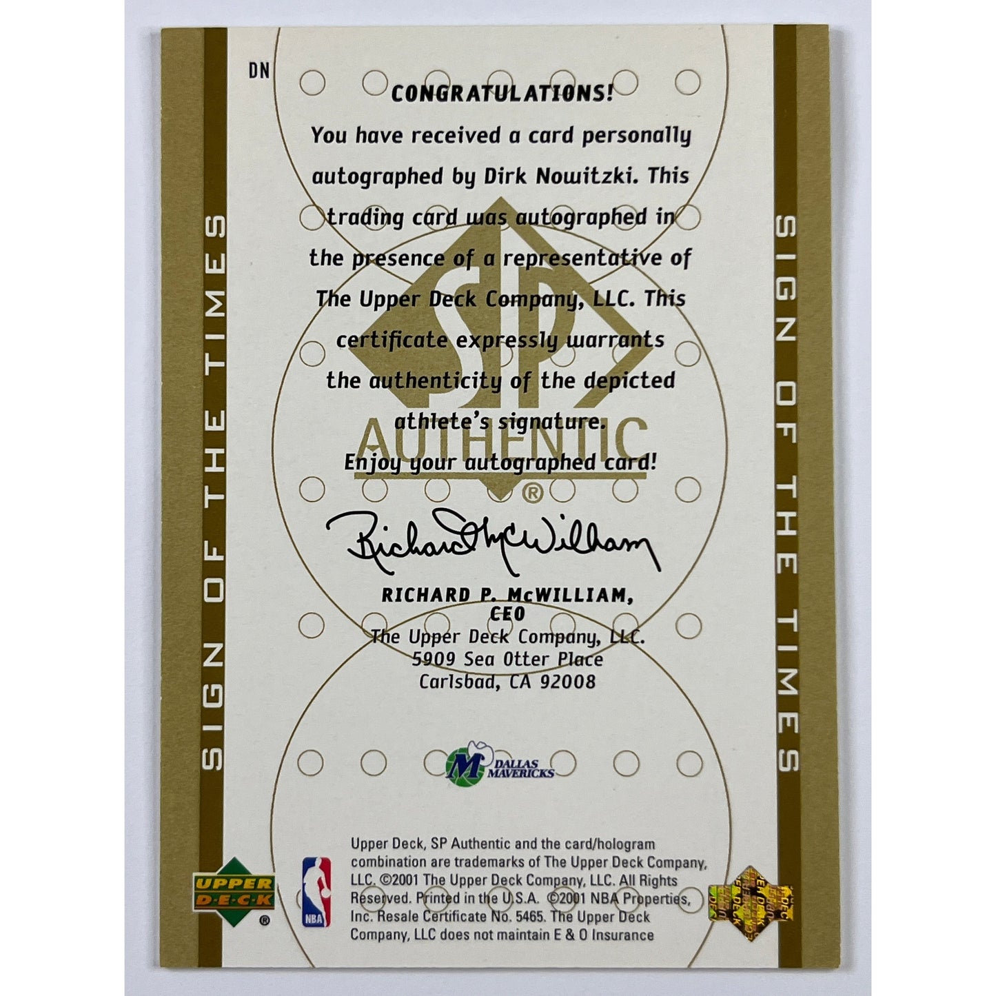 2000-01 Upper Deck Dirk Nowitzki Sign Of The Times
